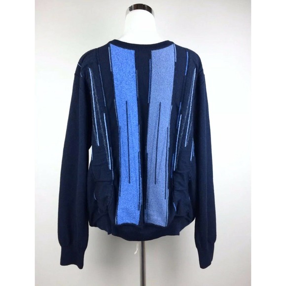 Montechiaro‎ Italy Acrylic Wool Sweater Men's Size XL Blue Striped 3D Ruching - Picture 1 of 9
